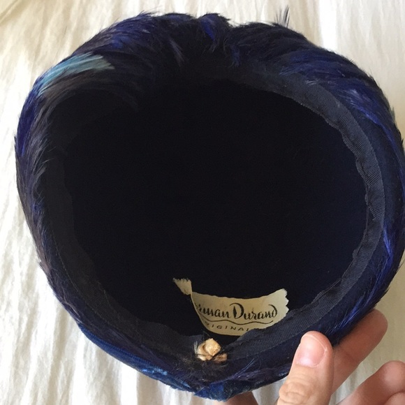 Vintage feather hat blue - Picture 4 of 6